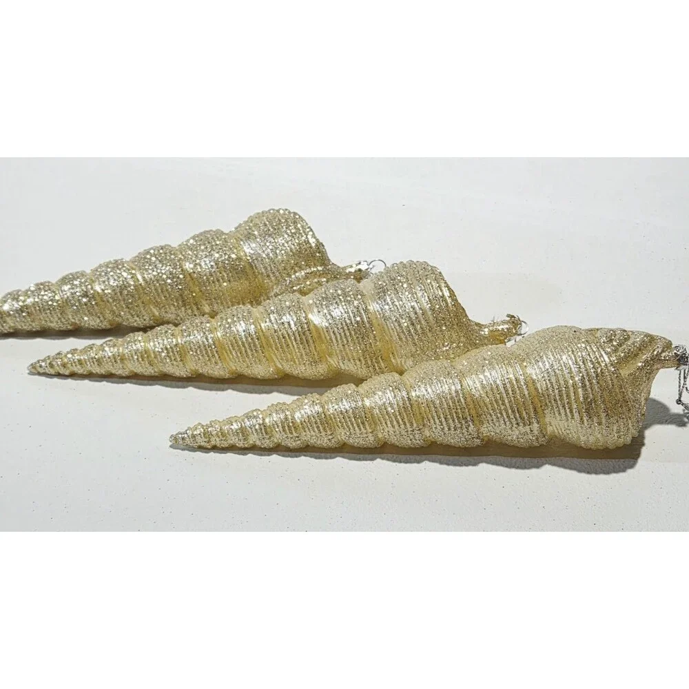 Pier 1 Glass Sea Shell Christmas Ornaments Set Of 3